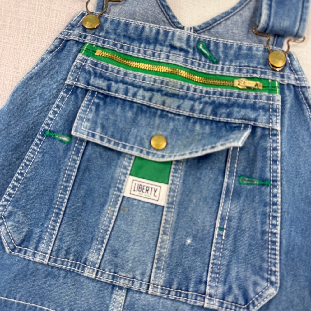 Liberty Overalls Mens 38x32 Blue Denim Bib Overalls P350617 Workwear Green Trim
